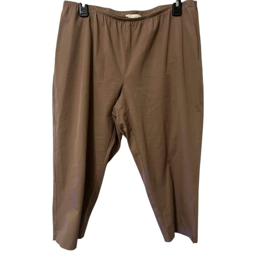 Eileen Fisher Tan Cropped Ankle Organic Cotton Women Large Pants
